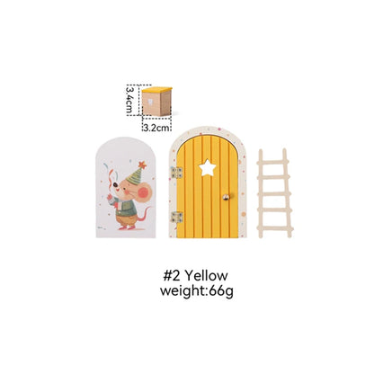 Wooden Elf Door Set Cartoon Room Decor Dollhouse Character Stickers Fairytale-Style Balcony Decor Hanging Ornaments Gift