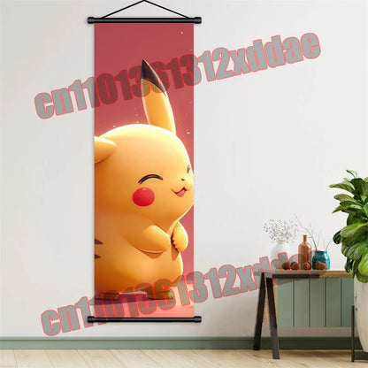 Pokemon Anime, Bulbasaur, Charizard, Eevee, Pikachu, Print Art White Canvas Scroll Painting Modern Room Decor Wall Art Painting