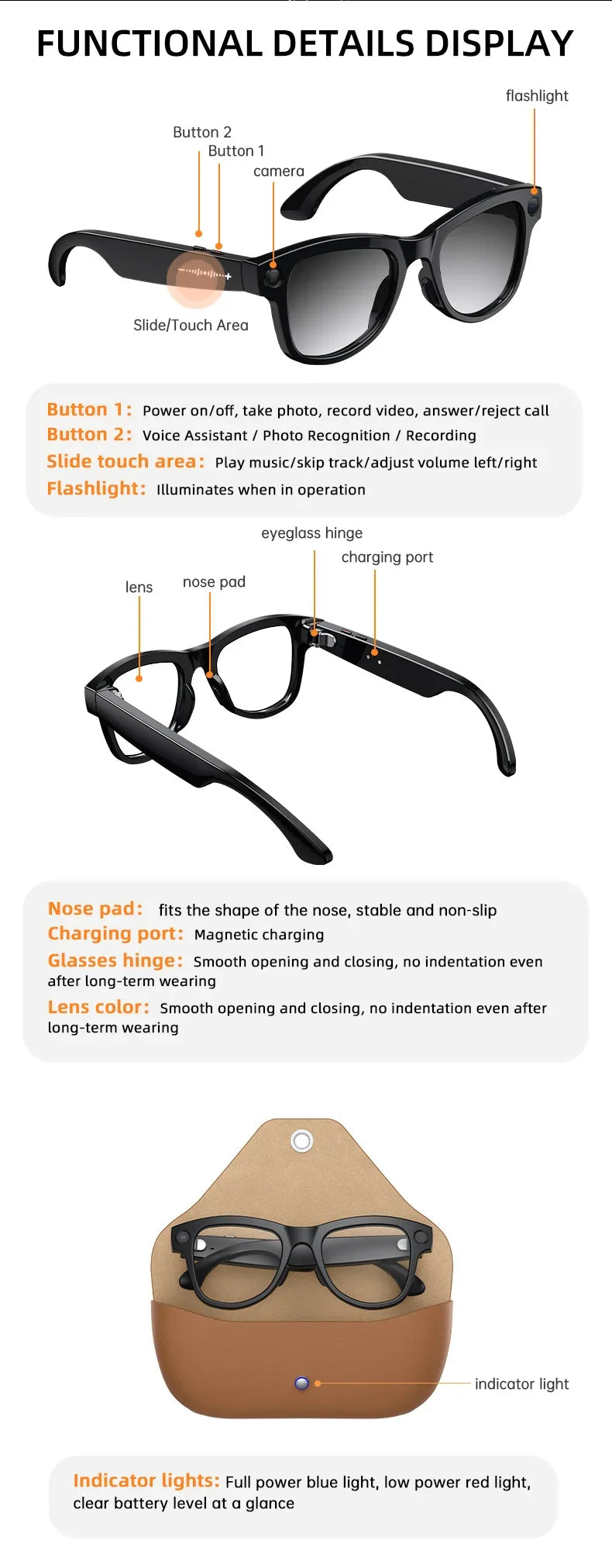2026 New Smart Glasses Video Recording AI Dialogue Translation 800W HD Camera EIS Anti-Shake Shooting Smart Glasses Men Women