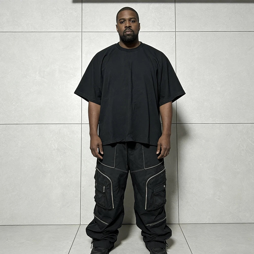 Yao Fashion HipHop Street Style Loose Baggy Casual Solid Color Unisex Tops Tanks Kanye West High Quality1:1 T Shirt For Men