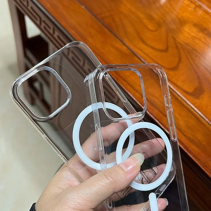Fashion Anti-Yellow Crystal Clear Phone Case For iPhone 16 15 14 13 12 Pro Max Case for Magsafe Wireless Charging Acrylic Cover