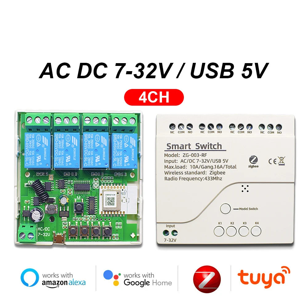 ZIGBEE Tuya eWelink Smart Home Automation Appliance Controller 1/2/4CH Switch Module for Garage Doors, Lights, Motors, Curtains