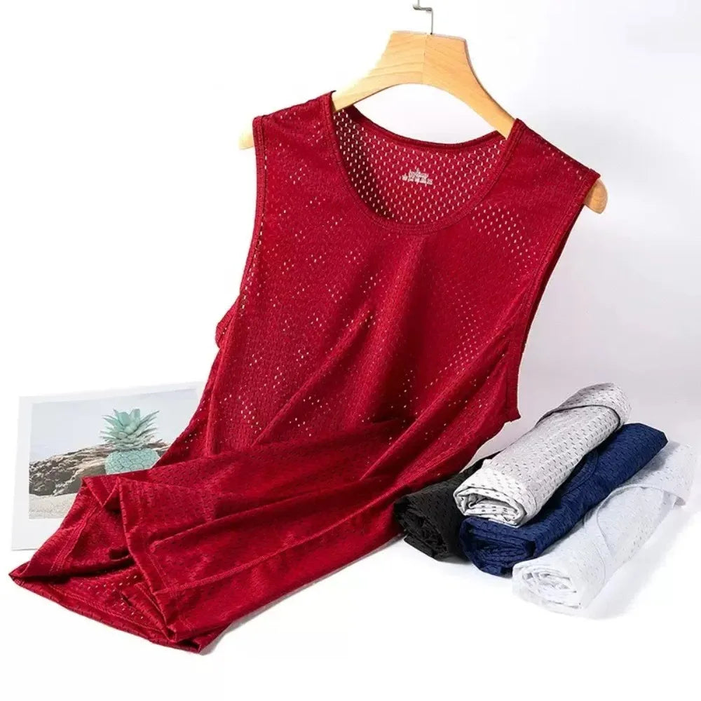 2026 Summer New Men's Ice Silk Mesh Breathable Vest Lightweight Sports Wear Sleeveless T-shirt Casual Fashion Comfortable Tank