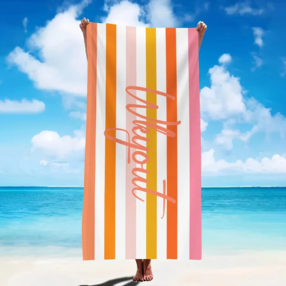 Personalized Striped Beach Towel Custom Name/Logo Microfiber Towel Thin Quick Dry Absorbent for Beach Swimming Yoga Bath Sports