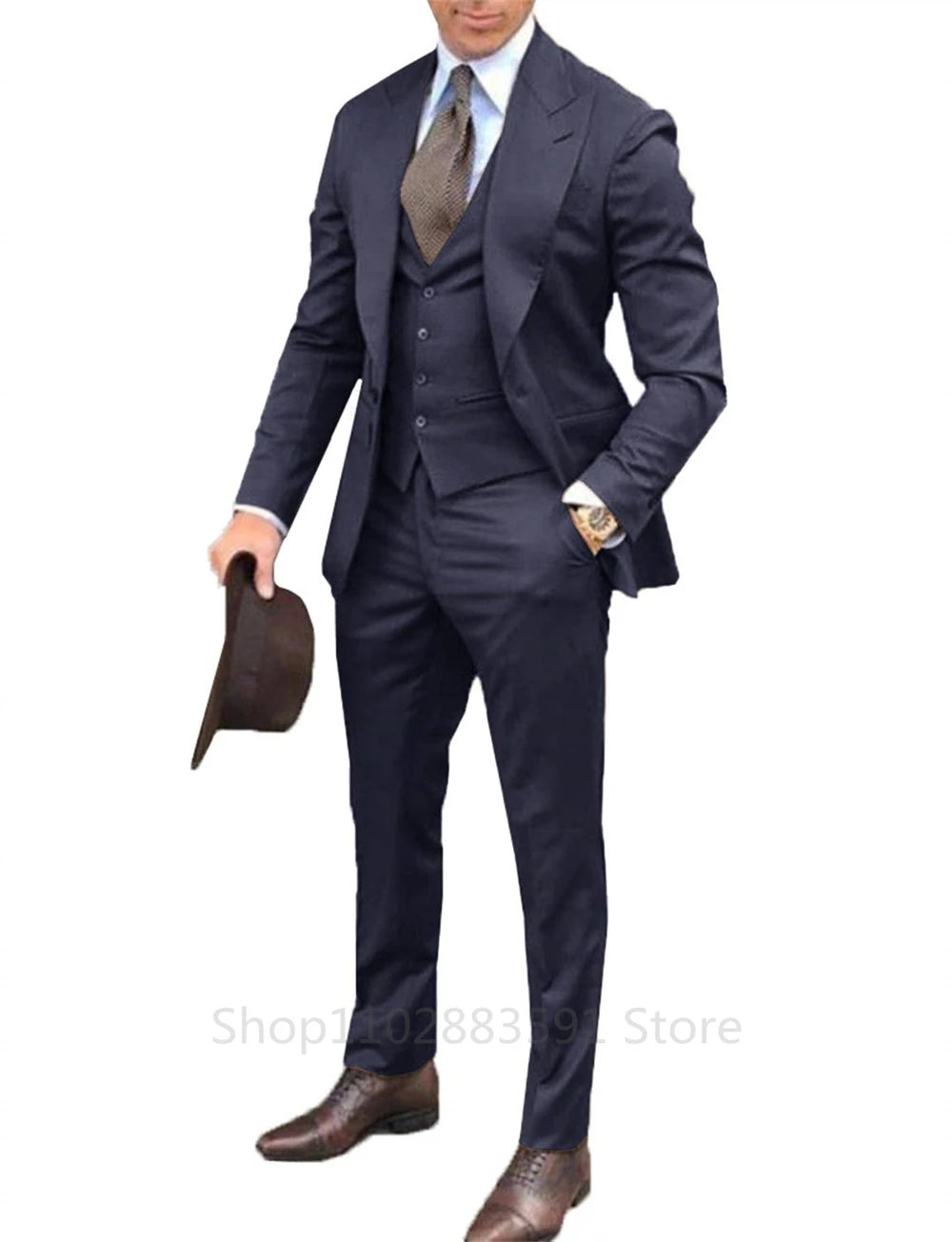 New 3 Pieces Burgundy Men Suit Formal Peak Lapel Slim Fit Groom Tuxedos Best Man Suits For Wedding/Business (Jacket+Vest+Pants)