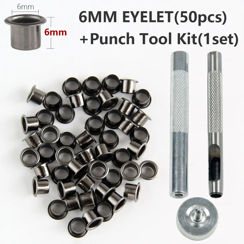 Eyelet Hole Punch Tool Kit  with 50 eyelets 6mm 7mm Gunmetal Finish for DIY Kydex Sheath Kydex Eyelet
