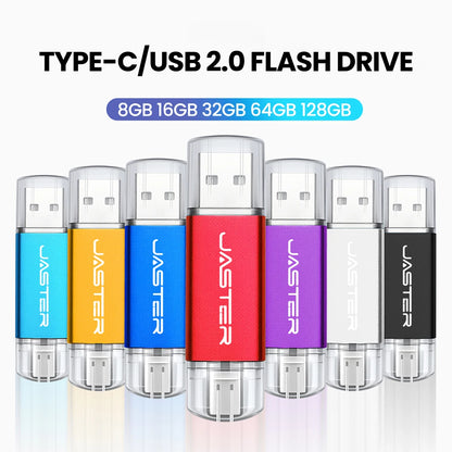 High speed TYPE C 2in1 USB flash drive 128GB 64GB 32GB metal Pen drive smart phone Car TV USB stick 4GB 8GB 16GB Creative gift