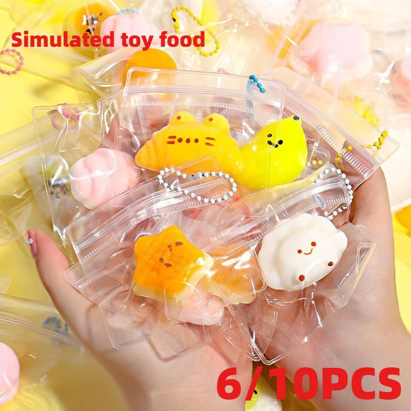 6/10PCS Mini Squeeze Toys Stress Relief Toys Cute Simulation Toys Food Rebound Gifts Hanging Decorations for Stress Relief 2026