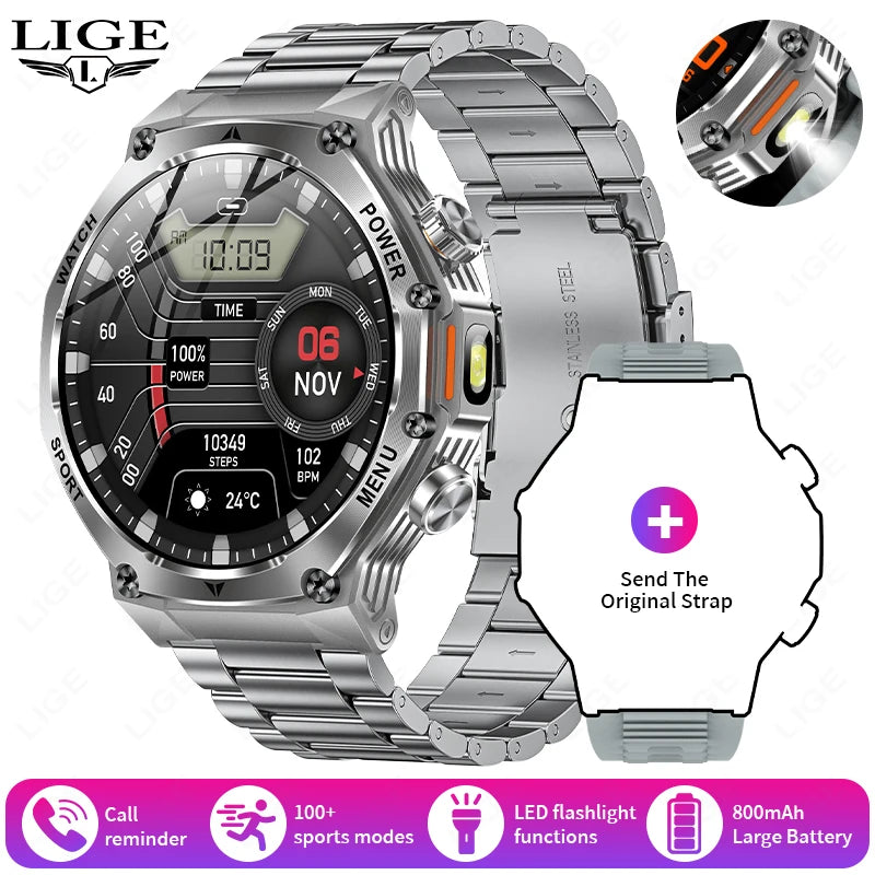 LIGE Nowy Smartwatch Męski 800 mAh Ultra Długa Żywotność Baterii Wodoodporny Zegarek Sportowy Outdoor Połączenia Bluetooth Wojskowy Smartwatch 2025
