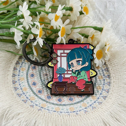 Chibi Maomao Sitting On The Windowsill Double Sided Enamel Keychain The Apothecary Diaries Key Ring Anime Fan Gift Pendant