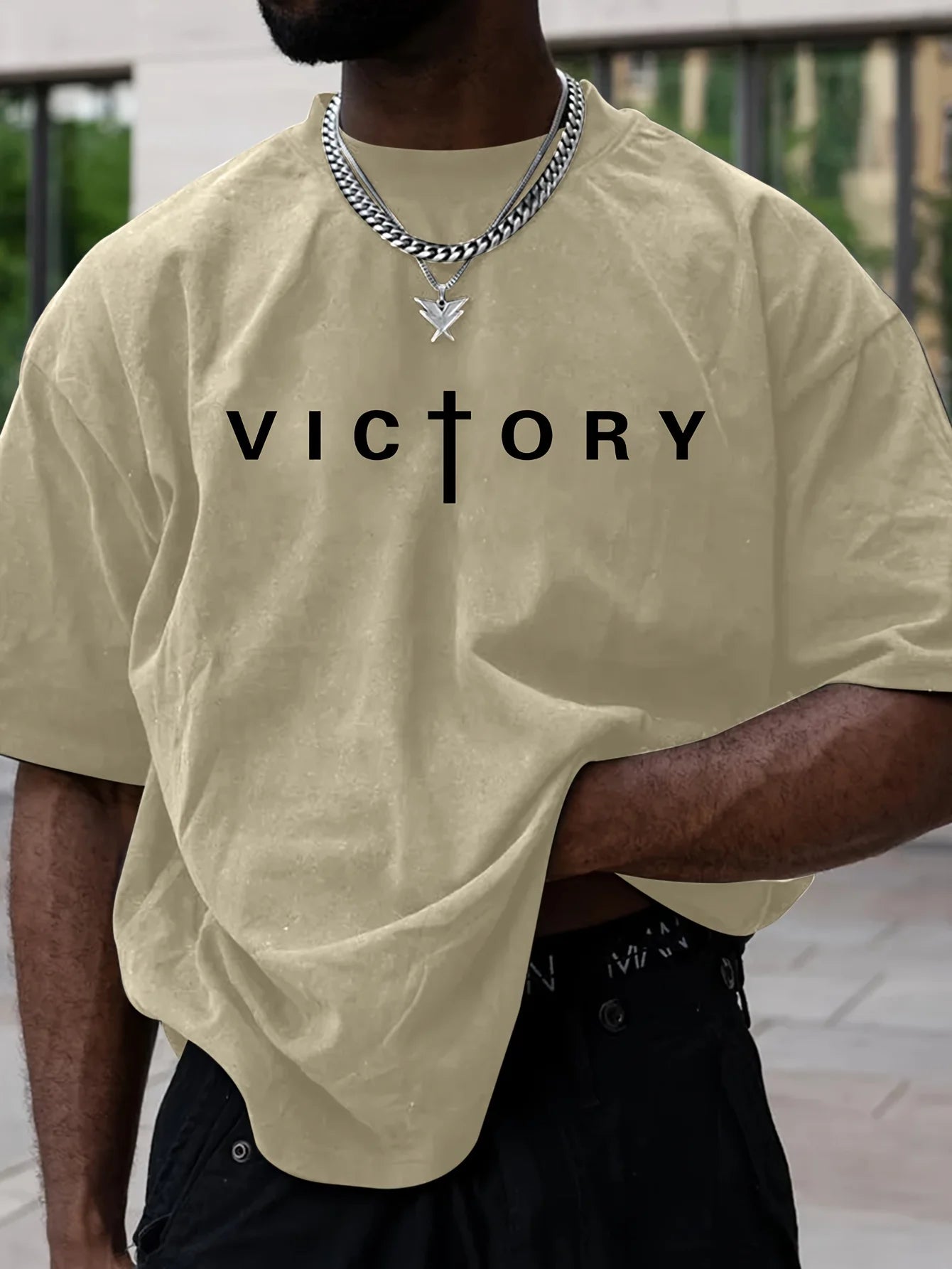 Men's summer fashion victory print sports casual short sleeved T-shirt outdoor casual sports versatile top