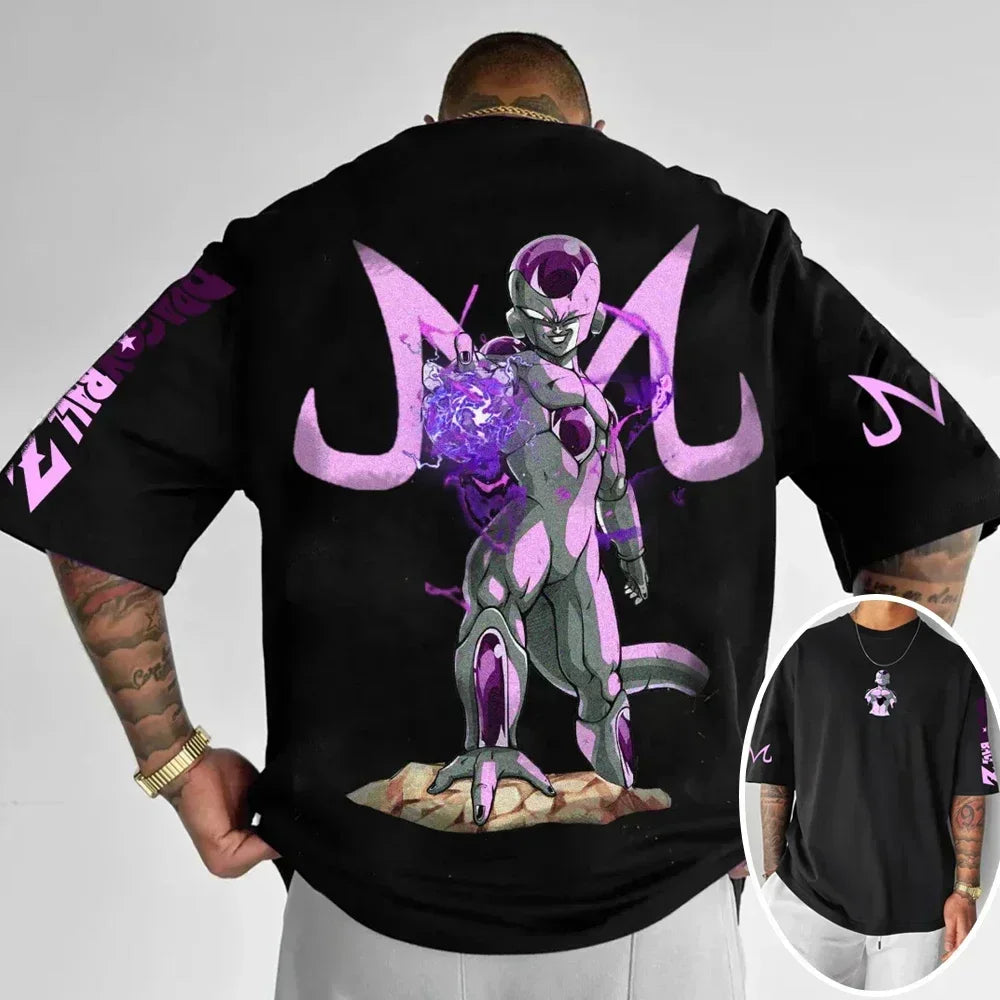 2026 Summer Dragon Ball Oversized T-shirt High Quality 100% Cotton Kid Goku with Power Pole Line Art Print UnisexCasual Y2K