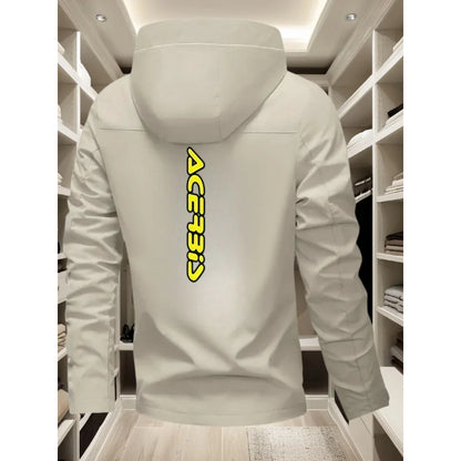 Men's Off-Road Motorcycle Style Hooded Jacket BIS Bright yellow logo print Windproof versatile casual functional jacket