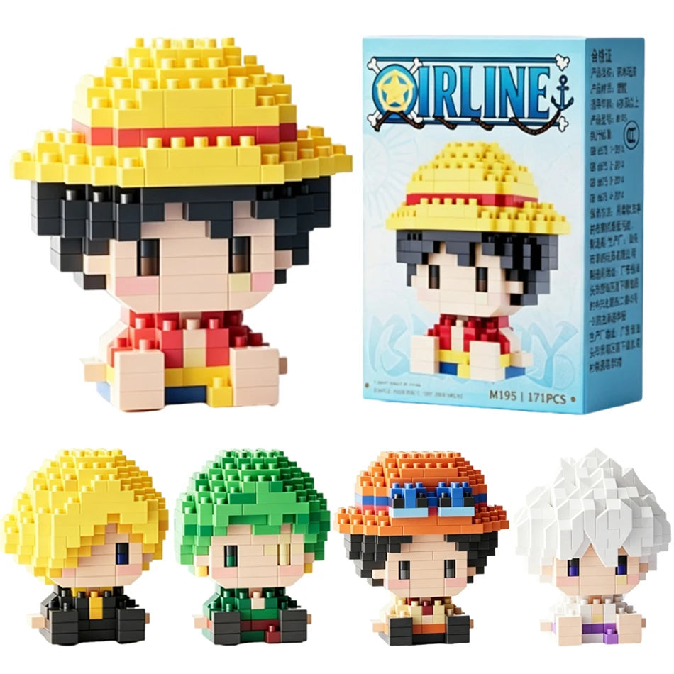 New ONE PIECE Sun God Nika Luffy Micro Action Block Chopper Ace Buggy 3D Anime Model Assembly Mini Bricks Figure Toys For Gift