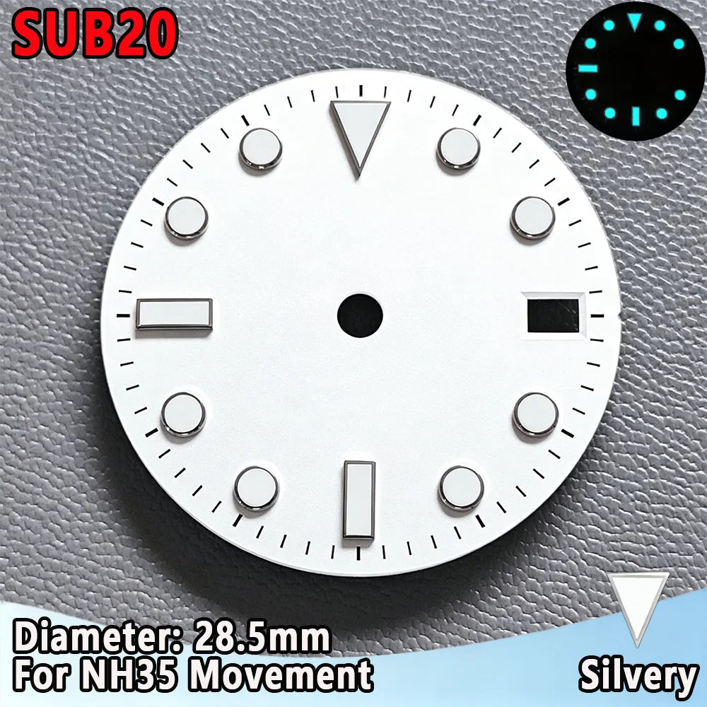 28.5mm NH35 Watch Dial Luminous Dials Single Calendar Dial Suitable For NH35 Movement Can Support DIY Dial Customization Logo