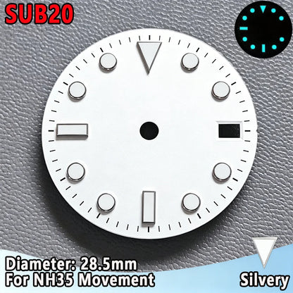 28.5mm NH35 Watch Dial Luminous Dials Single Calendar Dial Suitable For NH35 Movement Can Support DIY Dial Customization Logo