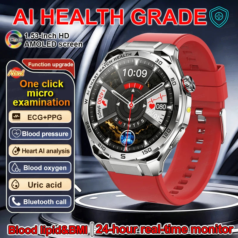 Smartwatch ECG High-End dla mężczyzn Ciśnienie krwi Lipidy Tlen we krwi Analiza ciała Kwas moczowy Monitor Zdrowia Smartwatch dla mężczyzn i kobiet