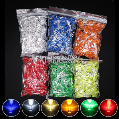 100PCS F5 LED Diode 5MM Assorted Kit White Green Red Blue Yellow Orange Pink Purple Warm White DIY kit Light Emitting Diode bxv