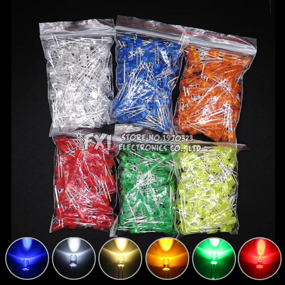 100PCS F5 LED Diode 5MM Assorted Kit White Green Red Blue Yellow Orange Pink Purple Warm White DIY kit Light Emitting Diode bxv