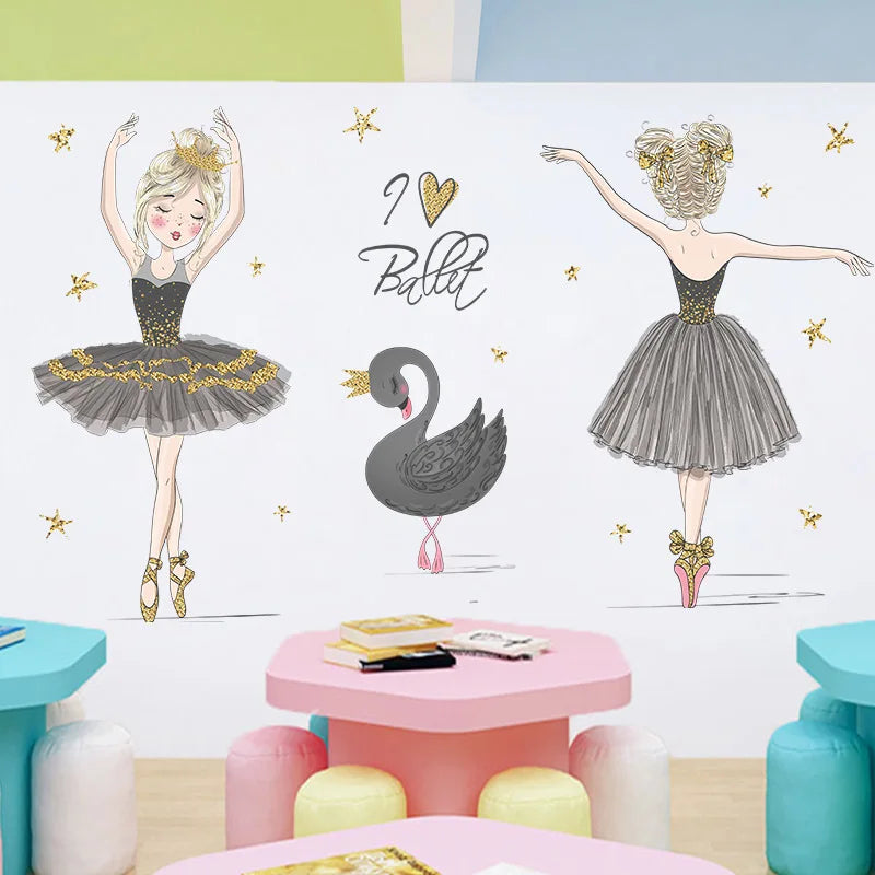 Ballet Girl Vinyl Child Wall Stickers For Baby Kids Room Decoration Adhesive Wallpaper Bedroom Accessories Room Decor Wall Art