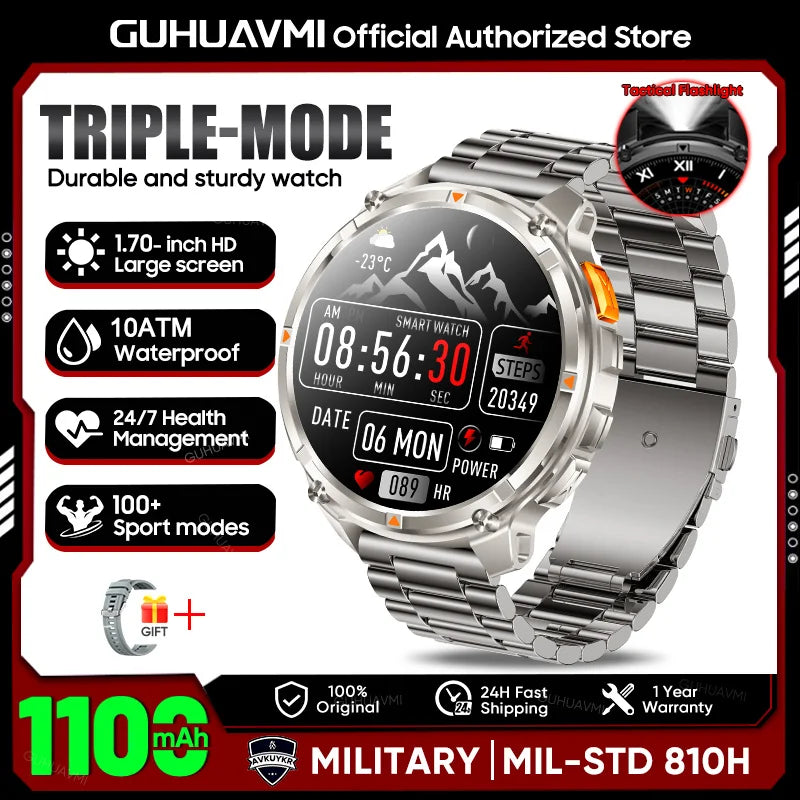 2026 New T-REX3 1100mAh Battery SmartWatch 10ATM Waterproof Compass Altitude HD Bluetooth call Sports Flashlight Smart Watch Men