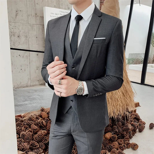 S-7XL Suit (Blazer+ Vest + Trousers) Men's Fashionable Gentleman Business Banquet Korean-style Formal Dress Casual Wedding Suit