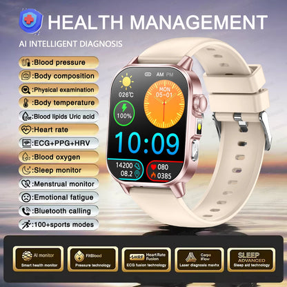 2026 New Accurate Diagnosis Smart Watch ECG Blood oxygen BP Uric acid Lipids Health HD AMOLED Screen call Smart watch Men Women