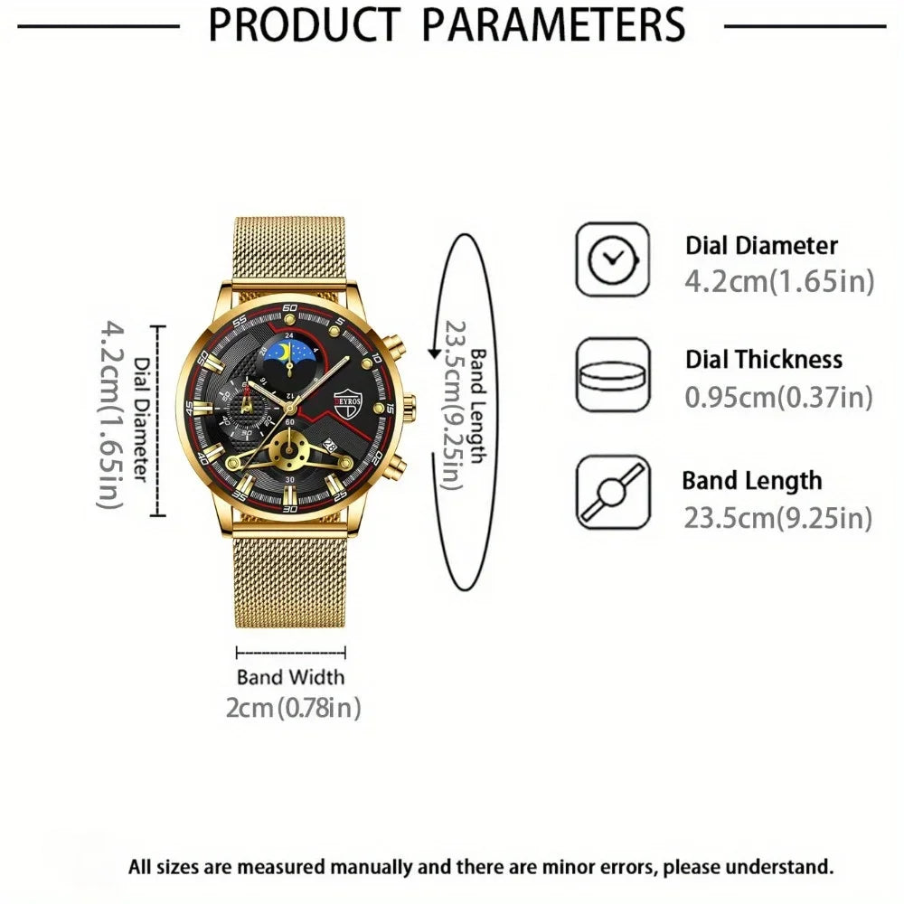 DEYROS Luxury 1/6 Pcs/ Set Men's Watch Set Quartz Outdoor Mesh Alloy Strap Trendy Style Men's Watches Gift Ideas