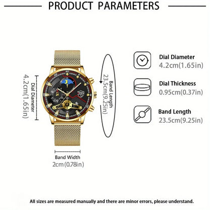 DEYROS Luxury 1/6 Pcs/ Set Men's Watch Set Quartz Outdoor Mesh Alloy Strap Trendy Style Men's Watches Gift Ideas
