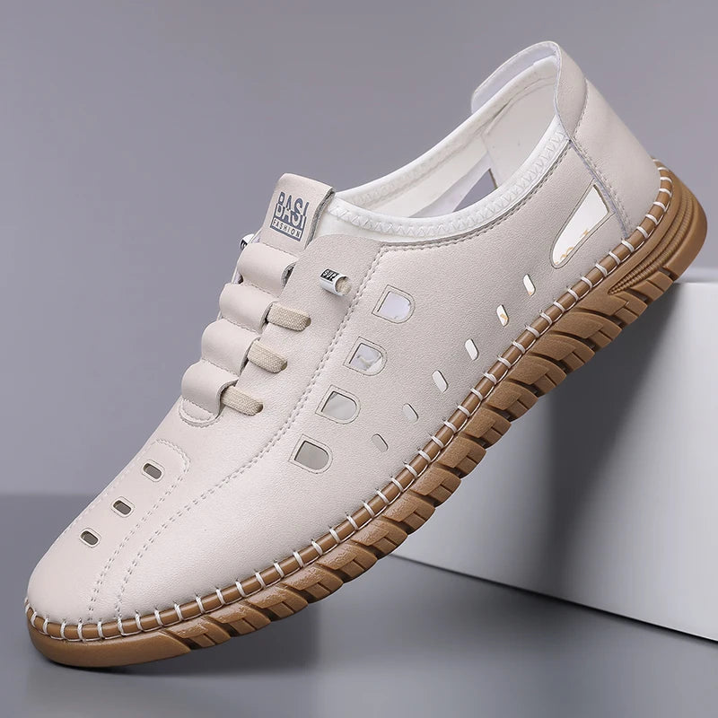 Men's Summer Hollow Slip-on Loafers, Comfortable & Breathable, Anti-slip Hole Shoes for Driving-WC2516