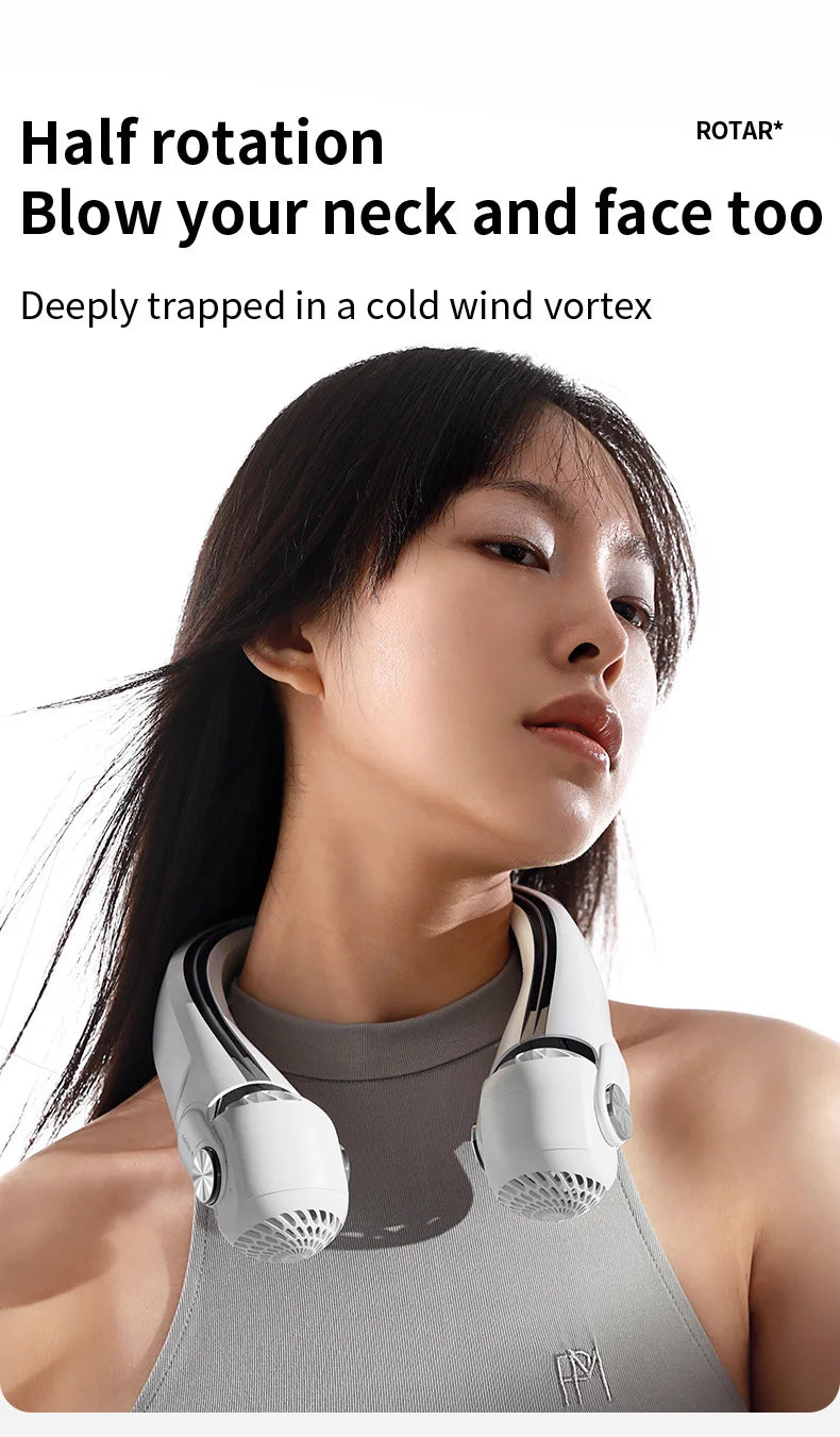 Rotor Neck Hanging Portable Fan, USB Rechargeable Adjustable Bladeless Turbo Cooling Fan for Dorm Home Outdoor