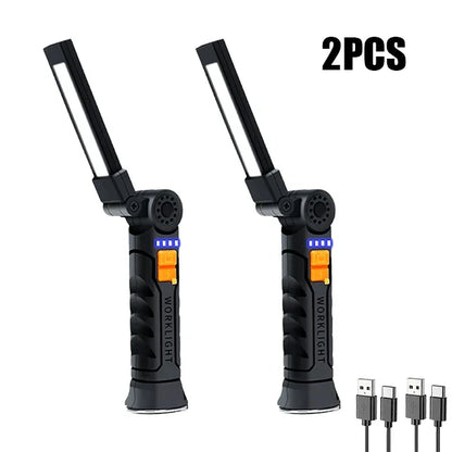 USB Rechargeable COB LED Flashlight Work Light Magnetic Torch Portable Hanging Lamp with Built-in Battery Camping Torch