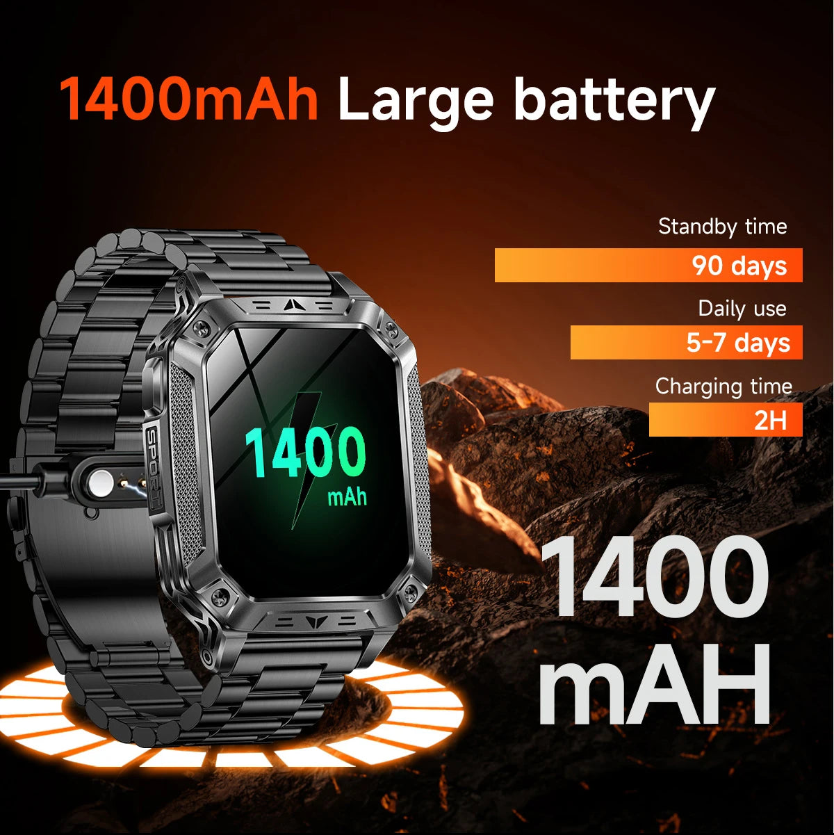 LIGE Wojskowy Inteligentny Zegarek 2.01'' Ekran HD Outdoor Sportowy Męski Zegarek SOS Czerwony Alarm Migająca Latarka Monitor Zdrowia Smartwatch