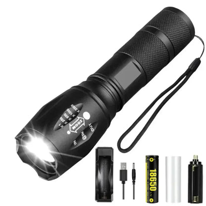 KDULIT T6 LED Flashlights Camping Torch 5 Light Modes Zoom Light Aluminum Alloys Waterproof Material External 18650 Battery