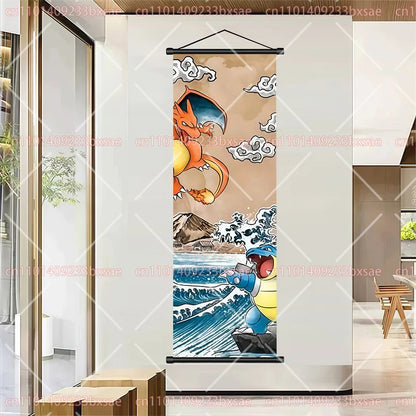 Pokémon Retro HD Scroll Painting Poster Squirtle Eevee Charmander Bulbasaur Gyarados Charizard Fan Collection Children's Gift