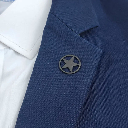 Classic Round Five-pointed Star Gold-plated Brooch, Men's Collar Lapel Pin Black, Suit Accessories, Gift for Husband