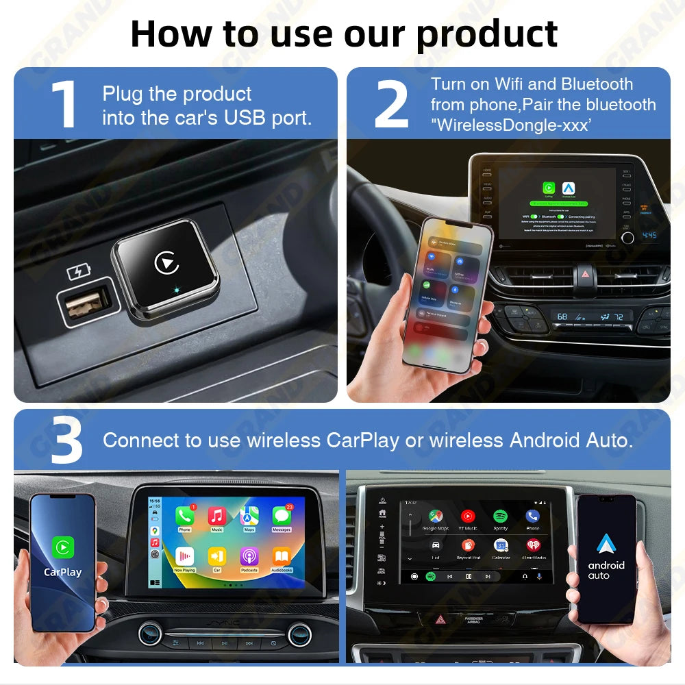 Wireless CarPlay For Apple iPhone Airplay Smart AI Box Bluetooth WiFi Android Auto Connect Car System 3in1 Car Play Adapter