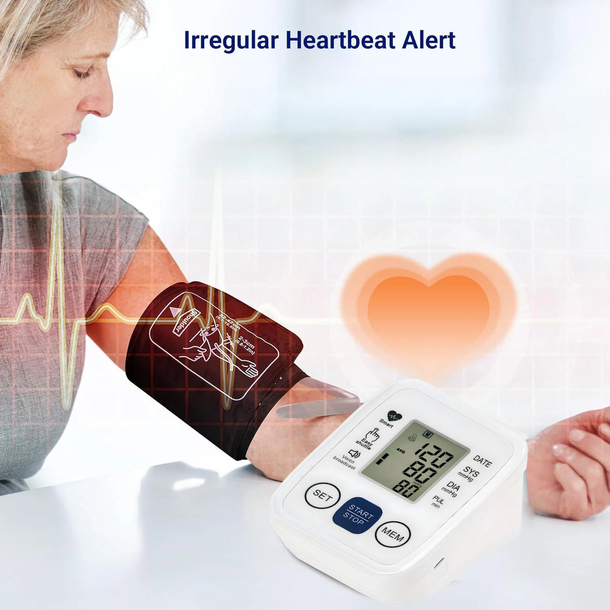 Automatic Upper Arm Blood Pressure Monitor Home Sphygmomanometer Tensiometer Tonometer Heart Rate Pulse Meter Medical BP Monitor
