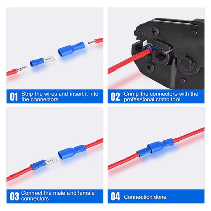 Vehicle Electrical Wire Connectors Kit Assorted Male Female Spade Ring Fork Butt Quick Splice Insulated Terminals For Automotive