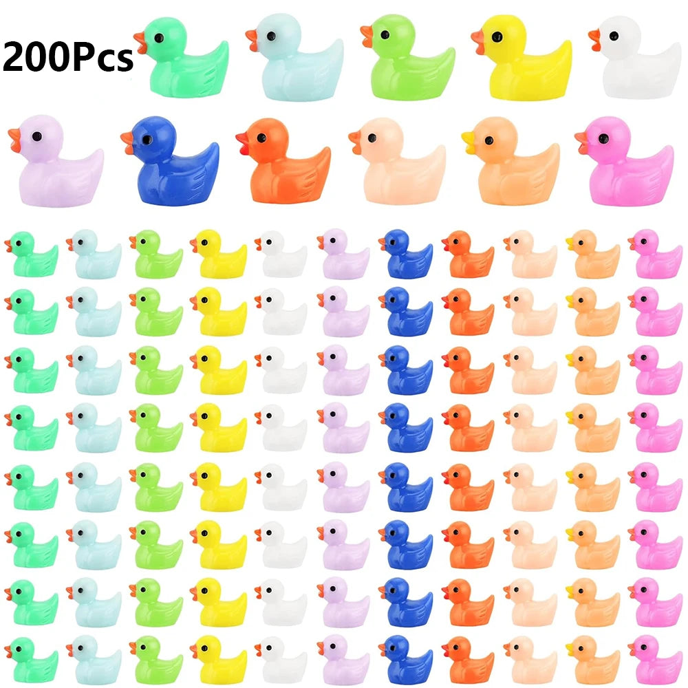 100/200 Pcs Luminous Mini Duck Tiny Resin Duck Little Duck Figurines Bulk for Dollhouse Ornament Micro Garden DIY Crafts Decor
