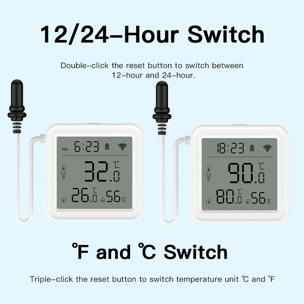 Tuya Zigbee WiFi Temperature and Humidity Sensor with External Probe Smart Home Thermometer work with SmartLife,for Refrigerator
