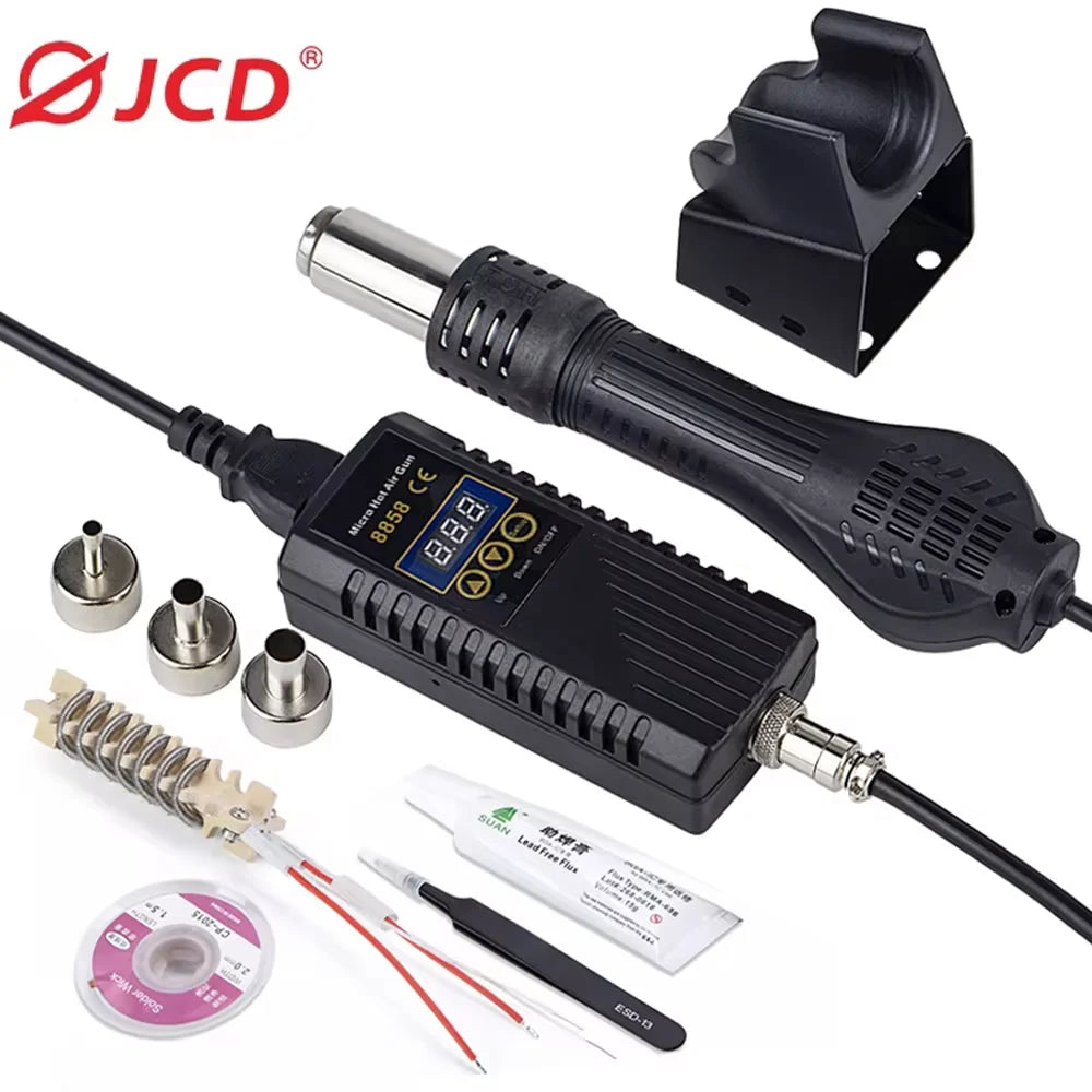 JCD 8858 Mikropistolet na gorące powietrze 750W Stacja lutownicza do poprawek LCD Cyfrowa suszarka do włosów do lutowania 110V Opalarka Narzędzia do naprawy spawalniczej