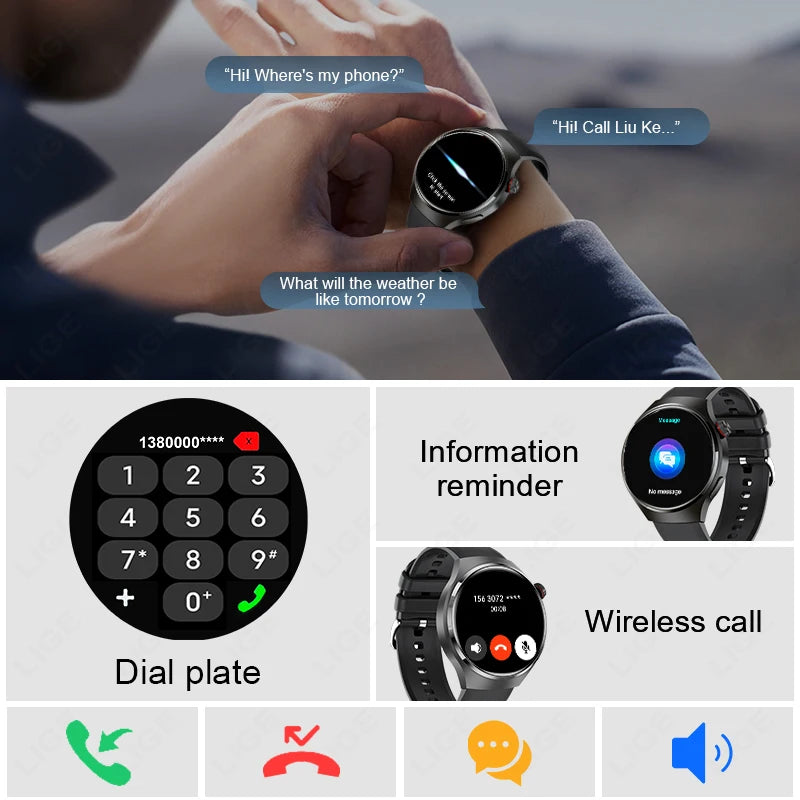 LIGE Men's Smart Watch Outdoor Sports Watches Heart Rate Blood Oxygen Monitoring Motion Trajectory Bluetooth Call Smartwatch