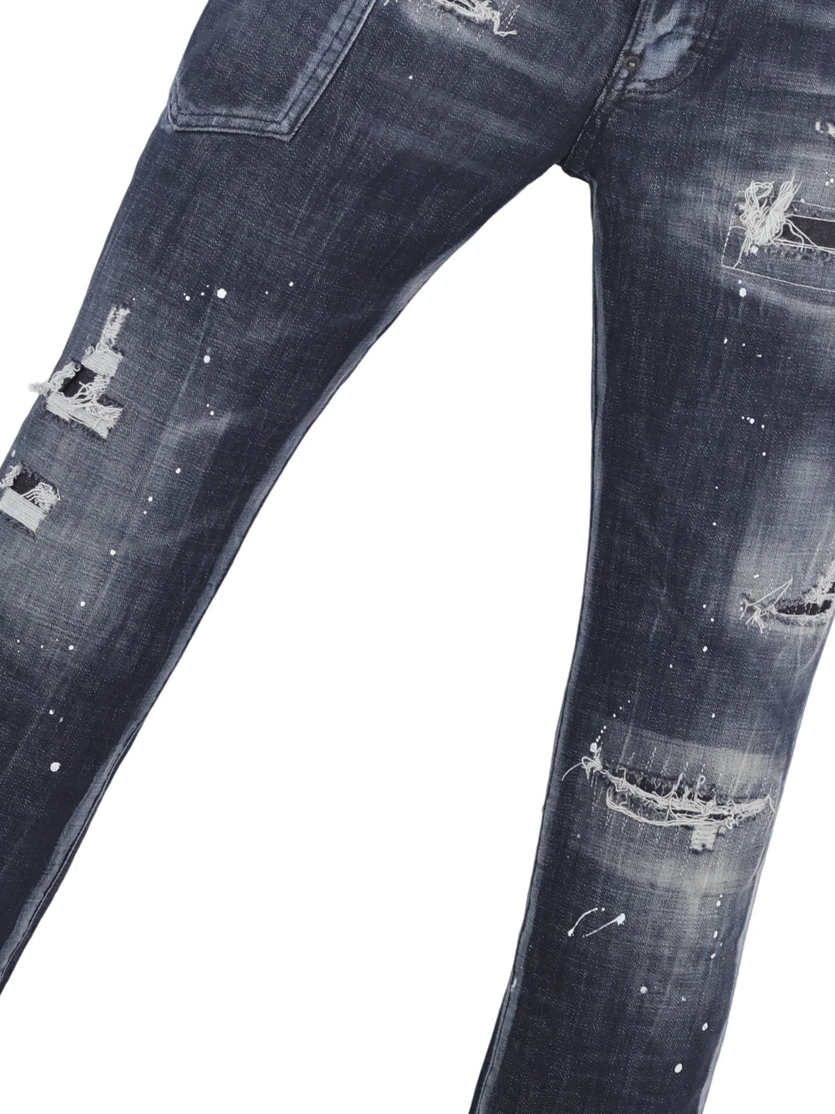 6060 Four Seasons New Men's Washed Ripped Patch Old Slim-fit Straight Black Jeans for Men