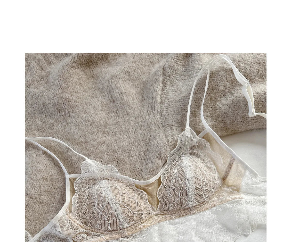 Sexy Lace Bralette No Underwire | French Triangle Cup Bra | Summer Thin Breathable for Women | Slimming Strappy Back Lingerie