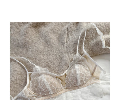 Sexy Lace Bralette No Underwire | French Triangle Cup Bra | Summer Thin Breathable for Women | Slimming Strappy Back Lingerie