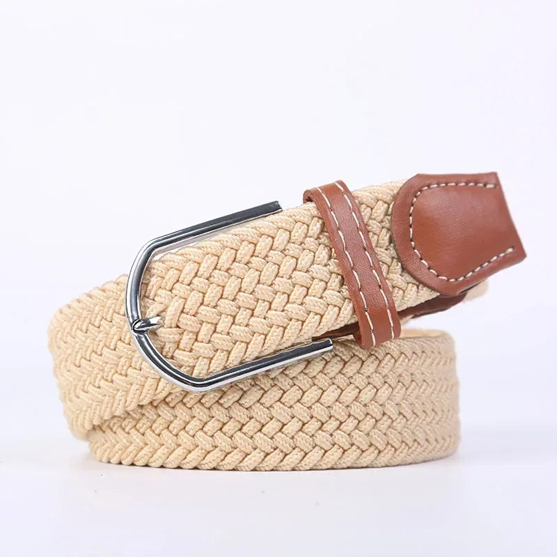 Women Casual Knitted Elastic Belt Pin Buckle Webbing Strap Woven Canvas Braided Stretch  - Belts for Men