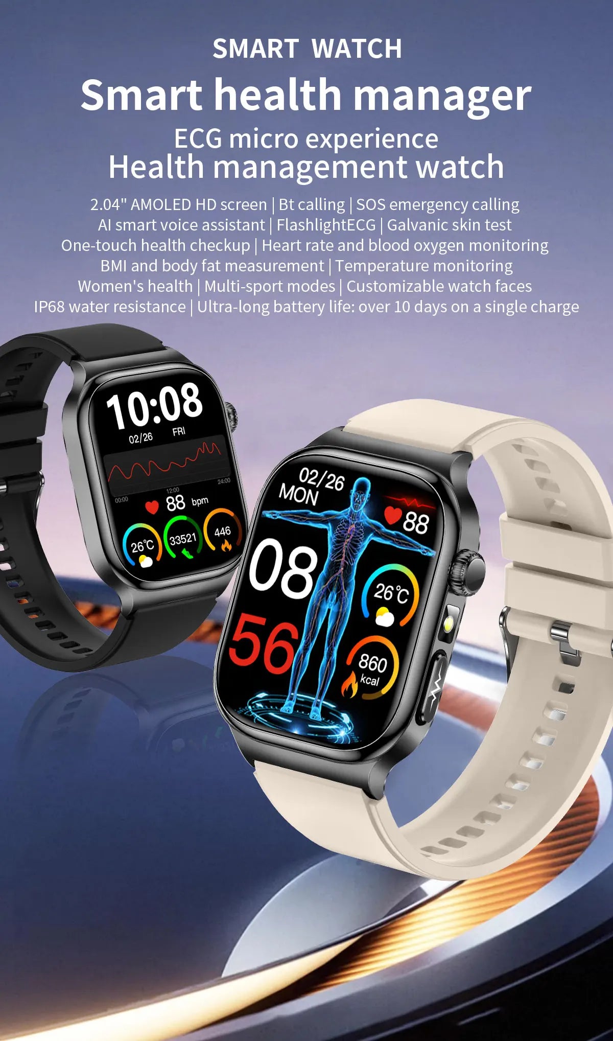 New Blood Lipids Uric Acid Blood pressure Smart Watch Men ECG+PPG Fitness Tracker Clock Heart Rate Bluetooth call Smart watches