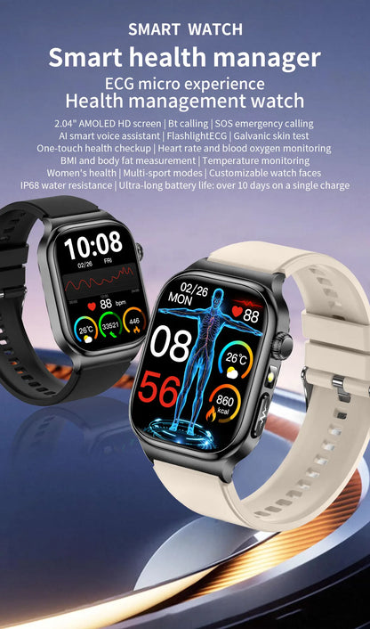 New Blood Lipids Uric Acid Blood pressure Smart Watch Men ECG+PPG Fitness Tracker Clock Heart Rate Bluetooth call Smart watches