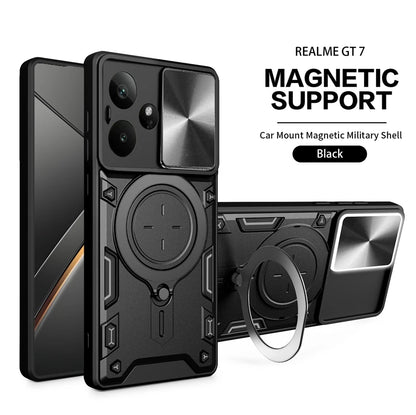 For Realme GT7 5G Case Armor Slide Camera Lens Protect Back Cover For OPPO Realme GT7 GT 7 RealmeGT7 Magnetic Holder Ring Funda